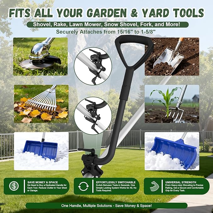 Universal Extension Handle Attachment for Snow Shovel, Weedeater, String Trimmer, Shovel, Rake & More, Back Saving Attachment for All Gardening Tools, Home Tool Gifts for Men