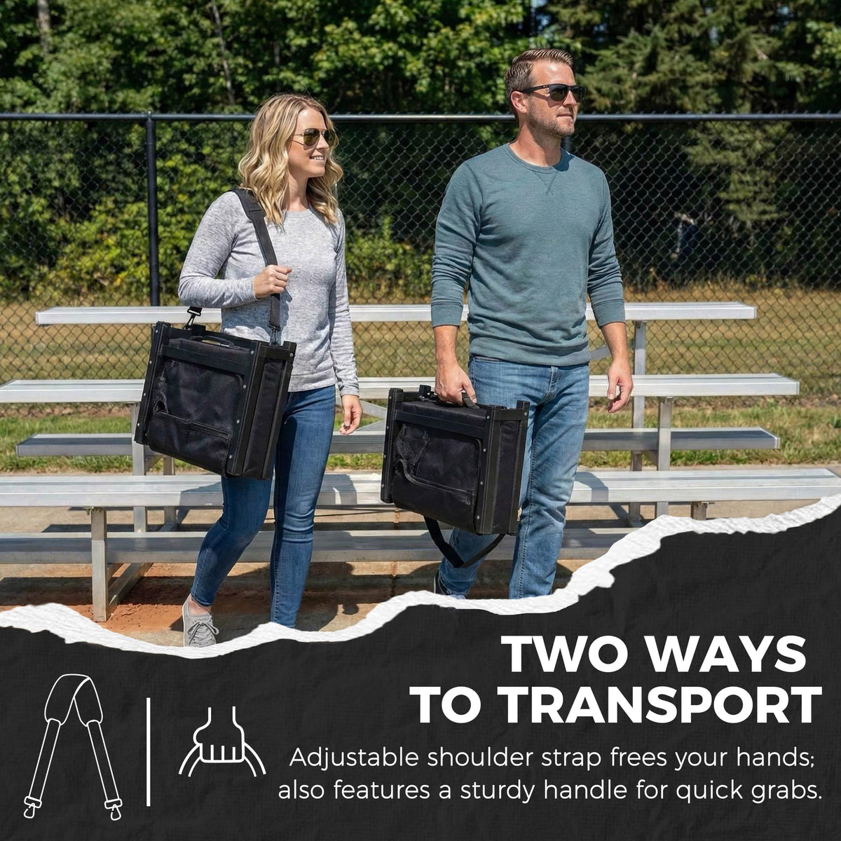 SPORT BEATS Stadium Seats with Back Support Bleacher Chairs with Back and Cushion Thick Padded Bleacher Seats Includes Shoulder Strap Dark Purple 2pcs Standard