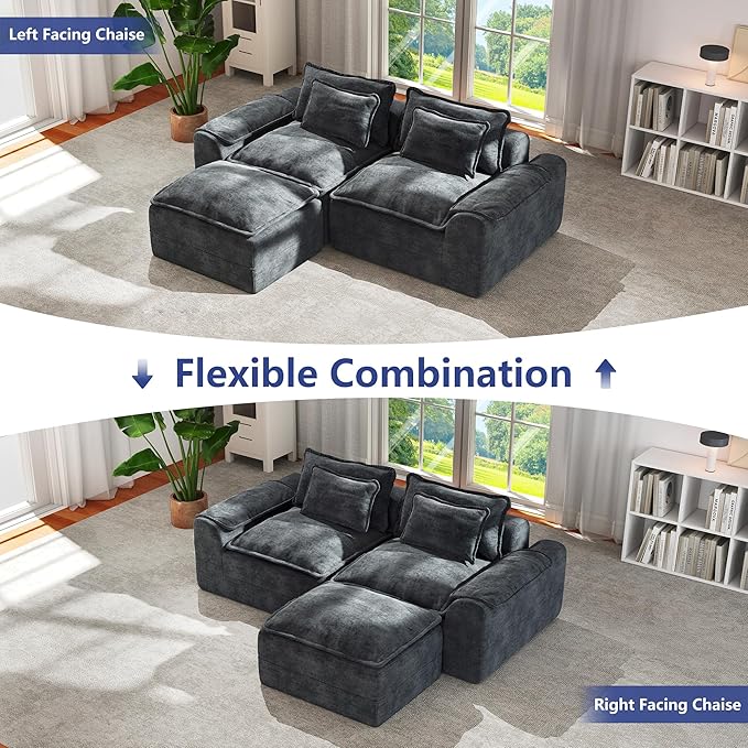 Hobestluk 87" Cloud Sectional Couch Loveseat with Deep Seat 2-Seater with Removable Cover Large Sofa Couch for Living Room (Blue Grey, Loveseat Sofa)