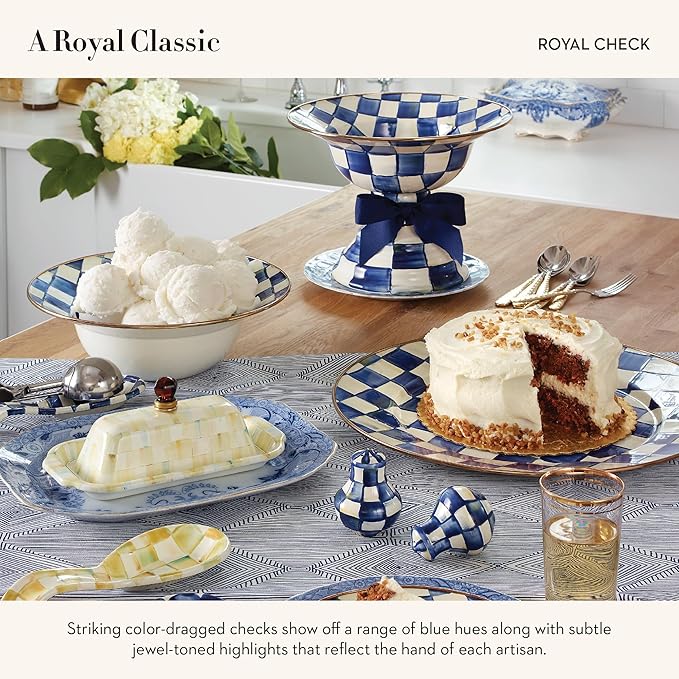 MACKENZIE-CHILDS Enamel Serving Bowl, Enamel Serveware Bowl, 12 Inches, Blue-and-White Royal Check