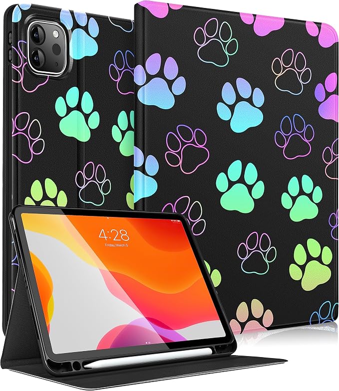 Uppuppy for iPad Pro 12.9 Case Kids Folio PU Leather Cover with Apple Pencil Holder Auto Sleep/Wake Adjustable Angles for iPad Pro 12.9 6th/5th/4th/3rd Gen Sun Moon Black