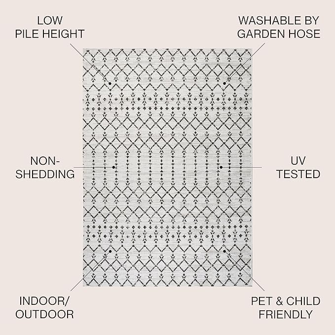JONATHAN Y SMB108I-6R Ourika Moroccan Geometric Textured Weave Cream/Black 6' Round Indoor/Outdoor Area Rug, Pet Friendly, Non-Shedding, Stain Resistant, Easy-Cleaning for Backyard, Patio, Porch
