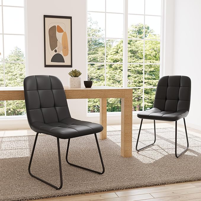 Dining Chairs Set of 2, Modern Kitchen Faux Leather Dining Room Chair for Kitchen Living Dining Room (2 Black)