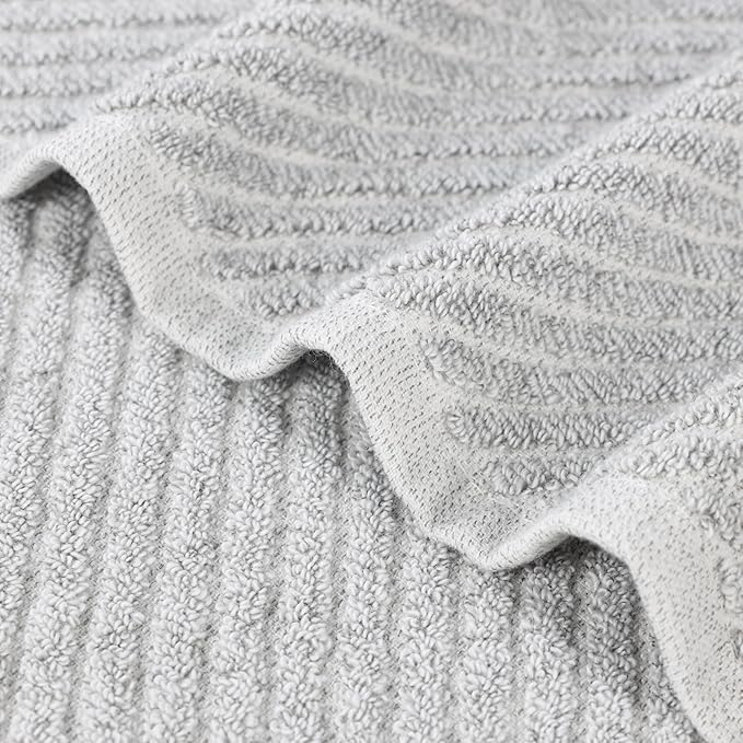 Superior Amelia Viscose Cotton Blend Medium Weight Towels, Kitchen, Bathroom, Shower, Plush, Quick Dry, Ultra-Soft Towels, Bath Essentials, Ribbed Design, Absorbent Hand Towels, Set of 6, Platinum