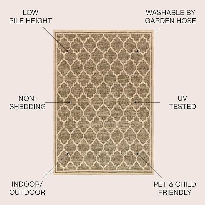 Eyely BMS109A-14 Santa Monica Trebol Moroccan Trellis Textured Weave, Pet Friendly, Non-Shedding, Stain Resistant, Easy-Cleaning, Brown/Beige, 10 ft. x 14 ft., Indoor/Outdoor, Area Rug