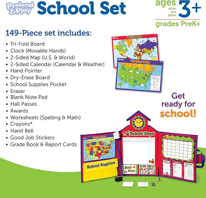 Learning Resources Pretend & Play School Set, Pretend Teacher Play School Set, 149 Pieces, Ages 3+ - Standard Packaging