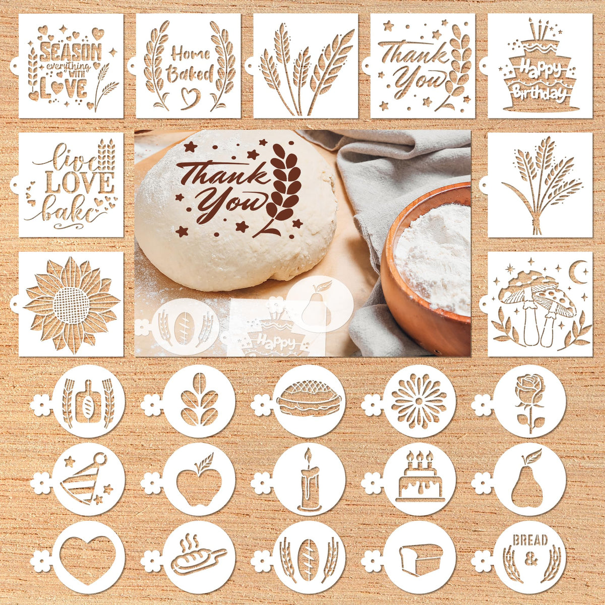 Sitsink Mandala Flower Coffee Stencils - 25 Pcs Stencils for Cookies Sourdough Bread Decor, Reuable Template for Crafts Floral Design