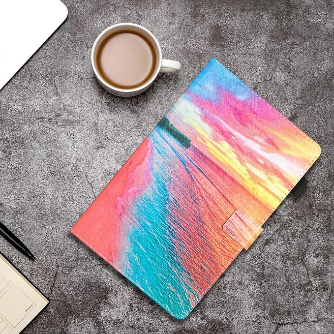 Case for Samsung Galaxy Tab S10 Lite/ S10 FE/ S9 FE 10.9 InchX400/X520/X510 Auto Wake/Sleep Premium PU Leather Folding Stand Cover with Pen Holder &amp Multiple Viewing Angles - Beach