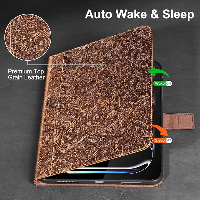 Gexmil Leather Case for iPad Pro 13 Inch M5/M4 2025/2024Crocodile Brown | Genuine Leather Cover with Magnetic ClosureSmart Folio Auto Sleep/WakeProtective ShockproofAdjustable Stand