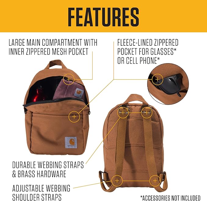 Carhartt Classic Mini Backpack, Durable, Water-Resistant Backpack with Adjustable Shoulder Straps, Tidal