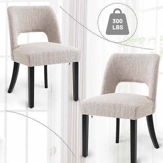 VKNOW Wooden Dining Chairs Set of 4, Modern Fabric Upholstered Dining Room Chair Kitchen Chairs, Farmhouse Dinner Chair for Kitchen Dining Room, Grey-Black Legs