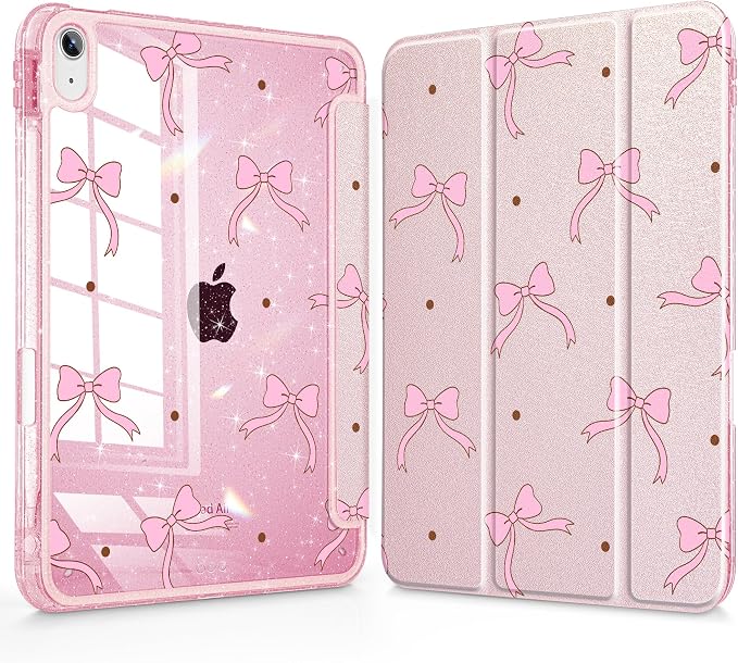 for iPad Air 11 inch M4/M3/M2 (2026/2025/2024) iPad Air 5th/4th Gen (2022/2020) 10.9 inch with Pencil Holder Glitter Clear Pretevtive Cover Auto Wake/Sleep Black Cartoon Stickers