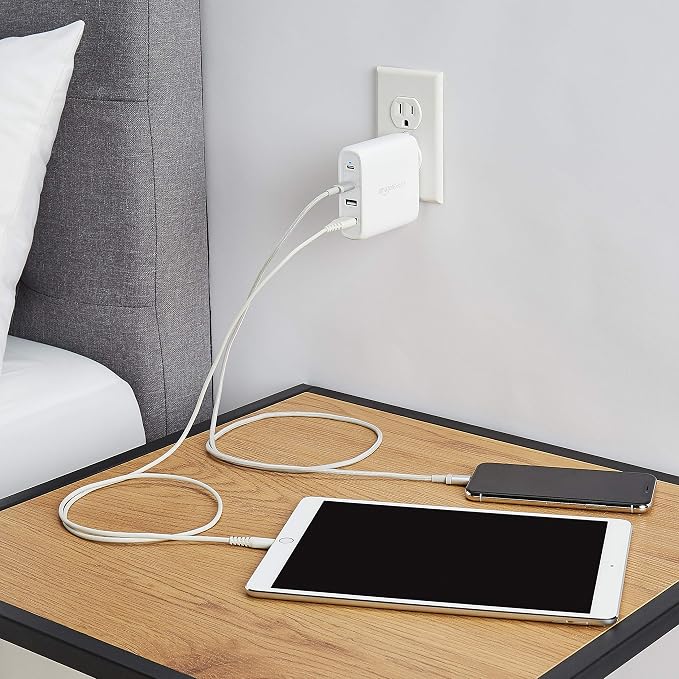 Amazon Basics 68W Two-Port GaN Wall Charger with 1 USB-C (60W) &amp 1 USB-A Ports (18W) with PD for Laptops Tablets &amp Phones (iPhone 16/15/14/13/12/11/X iPad MacPro Samsung More) Non-PPS B