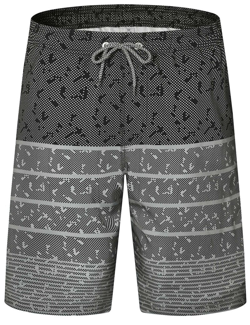 ELETOP Men's Swim Trunks Quick Dry Bathing Suit Swimming Board Shorts Mesh Lining Beach Swimwear Stripe Grey XL