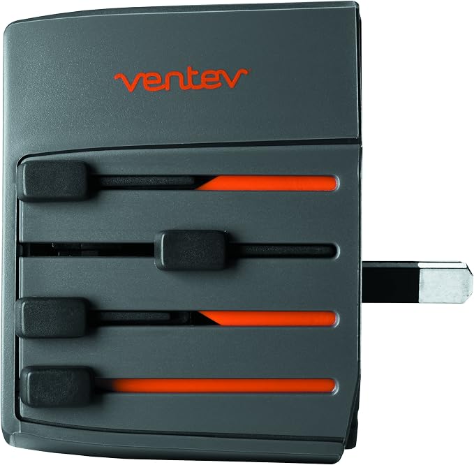 Ventev Global Charginghub 300 | Simultaneously Charge Two USB Devices Two Prong Travel Adapter works in 150+ Countries Accommodates U.S. Three Prong Devices Rapid Rate Charging Any Single Device