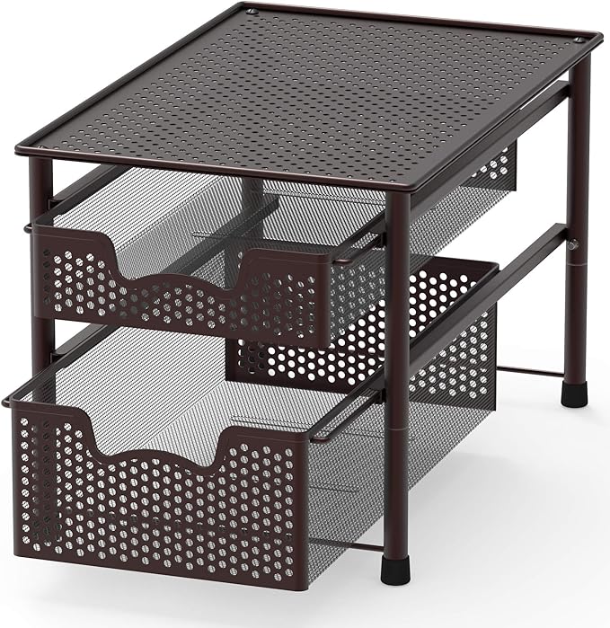 Simple Houseware Stackable 2 Tier Sliding Basket Organizer Drawer, Bronze