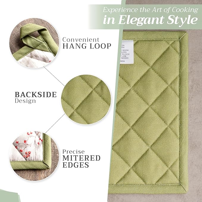 Maison d' Hermine Pot Holders Set 100% Cotton Heat Resistant Potholders 8" x 8" Hot Pads with Loop for Thanksgiving Christmas Decorations BBQ Baking Handling Hot Pans (Pack of 2, Mountain Life)