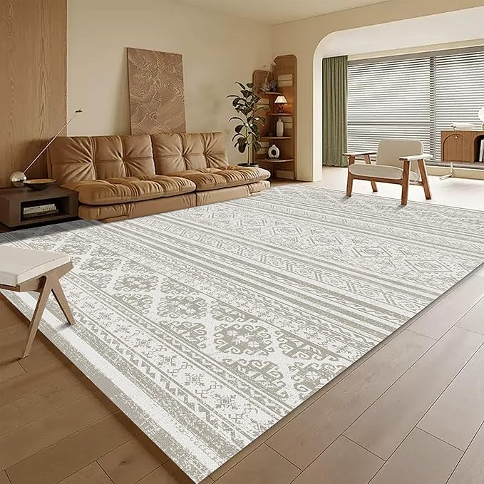RUGSURE Washable Area Rugs 9' x 12' - 1/6 Thick - Moroccan-Inspired -Stain & Water Resistant Non-Slip - Resistant Rug for Living Room, Bedroom, Nursery, Pet & Child Friendly (Grey)