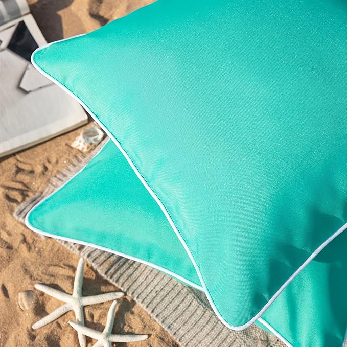 Phantoscope Pack of 2 Outdoor Waterproof Solid Throw Decorative Pillow Cover Decorative Square Outdoor Pillows Cushion Case Patio Pillows for Couch Tent Sunbrella (18''x18'', Turquoise)