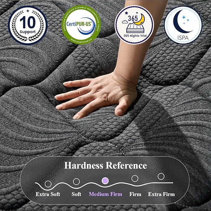 Queen Size Mattress, 14 Inch Luxury Hybrid Queen Mattress in a Box, Medium Firm Mattresses with Cooling Gel Memory Foam & Pocket Springs, Double Additional Support, 365-Night Trial