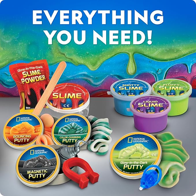 NATIONAL GEOGRAPHIC Mega Slime Kit & Putty Lab - 4 Types of Slime Plus 4 Types of Putty Including Magnetic, Slime Kit for Boys and Girls, Sensory Toy & Science Kit