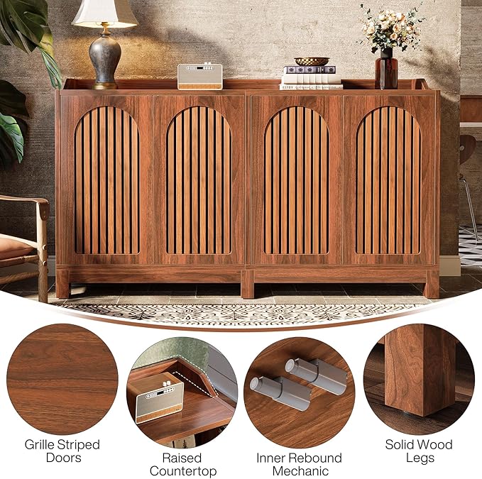 Tribesigns Sideboard Buffet Cabinet, 57" Farmhouse Storage Cabinet with Shutter Doors and Adjustable Shelf, Freestanding Kitchen Cabinet TV Stand for Dining Room, Living Room, Kitchen