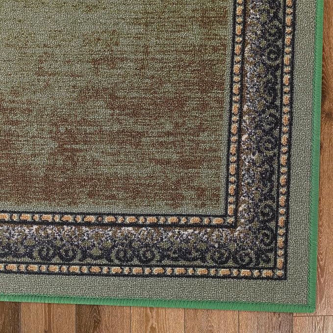 Antep Rugs Alfombras Bordered Modern 2x10 Non-Slip (Non-Skid) Low Pile Rubber Backing Indoor Area Runner Rug (Green, 2' x 10')