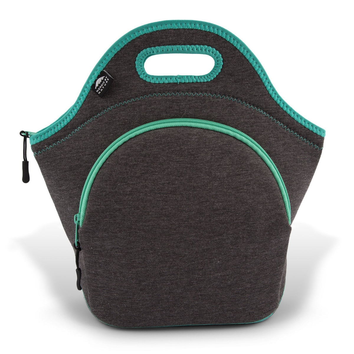 Nordic By Nature Insulated Neoprene Lunch Bag, Soft & Foldable Washable & Reusable Extra-Pocket (L) Dark Grey/Lagoon