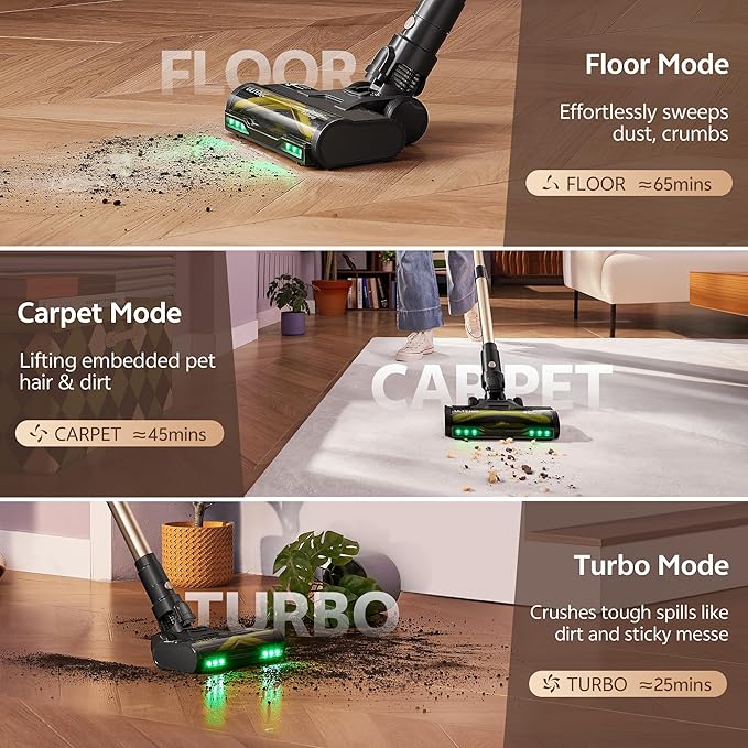 Ultenic Cordless Vacuum Cleaner, 600W 60KPA 65Mins, Stick Vacuum Cordless Rechargeable with Touch Screen, Self-Standing, 180° Lay-Flat, Anti-Tangle Handheld Vacuum Cleaners for Home/Pet Hair/Carpets