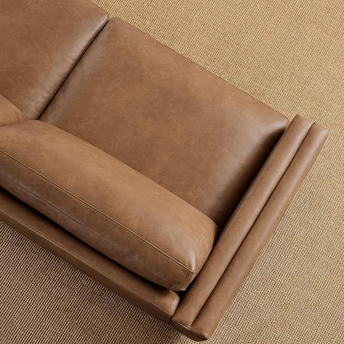 CHITA 118" Super Large Luxury 3 Seat Sectional Modular Sofa, FSC Certified Down Filled Modern Sofa, Deep Seat Comfty Cloud Couch, 3 Seat Couch, Solid Wood Leg, Faux Leather in Camel