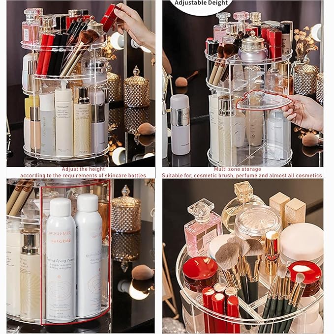 Clear Rotating Makeup Organizer for Vanity,Adjustable Skincare Organizer Countertop,Cosmetic Display Cases for Beauty,Skin Care,Spinning Makeup Stand,Make up Storage Organizer and Perfume organizer