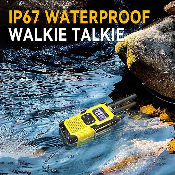 KETELESE T4 FRS Walkie Talkies Earpiece with Mic, IP67 Waterproof Two Way Radio, Walkie Talkie Long Range, 22 Channel, NOAA Weather Alert, PTT, VOX, USB C, Charge Base