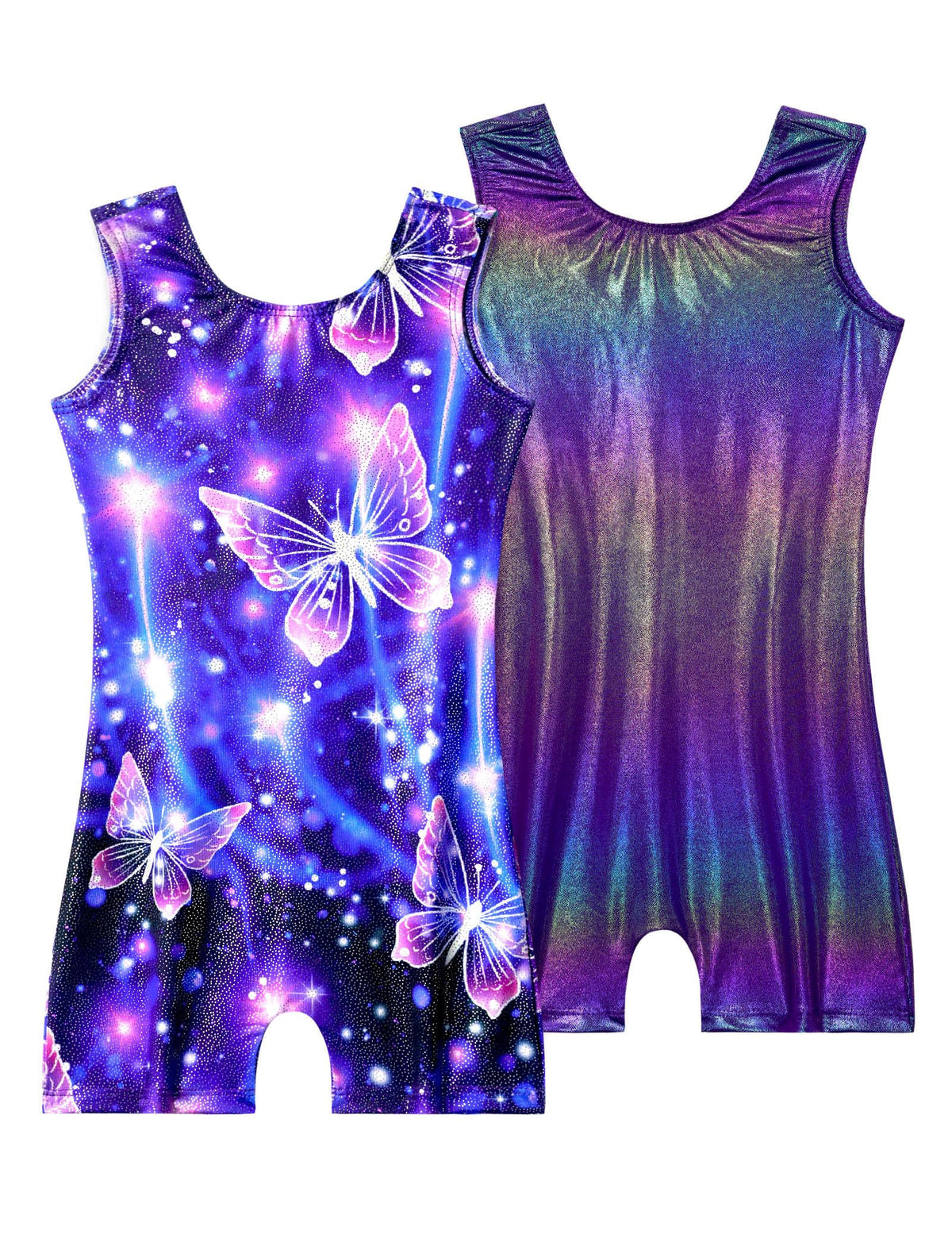 Nokecina Leotard for Girls Gymnastics Size 9-10 Years Old 2 Packs Shiny Purple Butterfly Tumbling Outfits