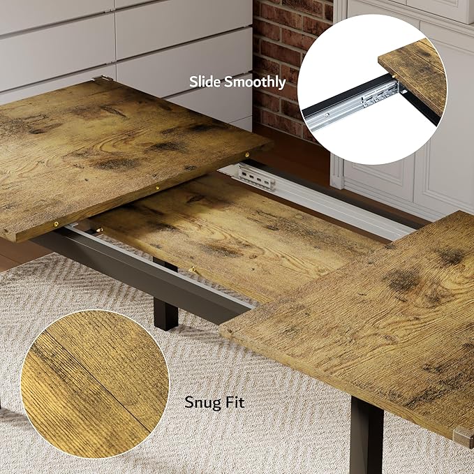 iPormis 7-Piece Dining Table & Chairs Set for 4-6, 63" Extendable Kitchen Table with 6 Chairs, Dining Room Table with MDF Board & Metal Frame, Perfect for Small Space,Easy Assembly, Rustic Brown