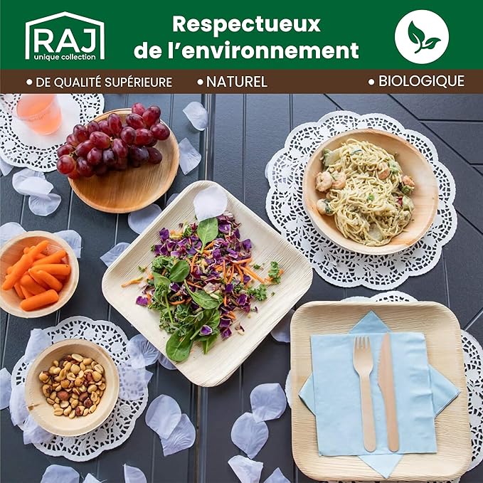 Raj Palm Leaf Disposable Heavy Duty 4" Square Bowls 50 Pack
