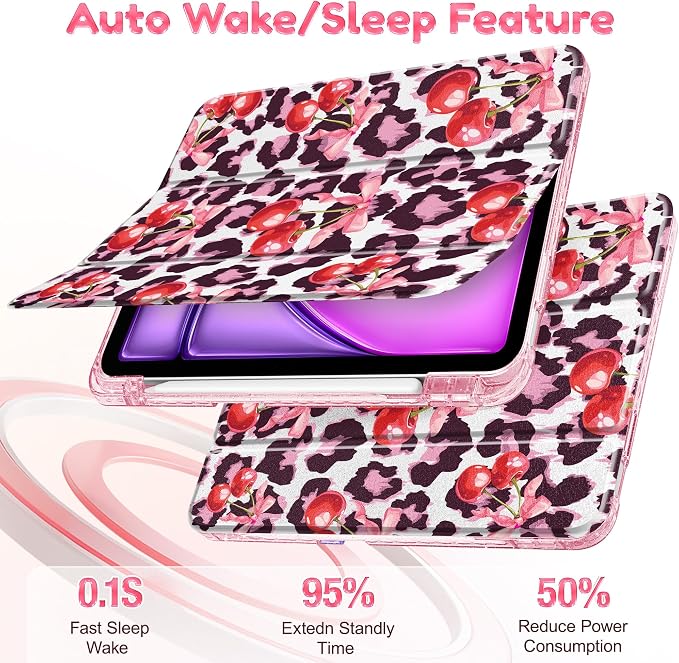 for iPad Air 11 inch M4/M3/M2 (2026/2025/2024) iPad Air 5th/4th Gen (2022/2020) 10.9 inch with Pencil Holder Glitter Clear Pretevtive Cover Auto Wake/Sleep Black Cartoon Stickers