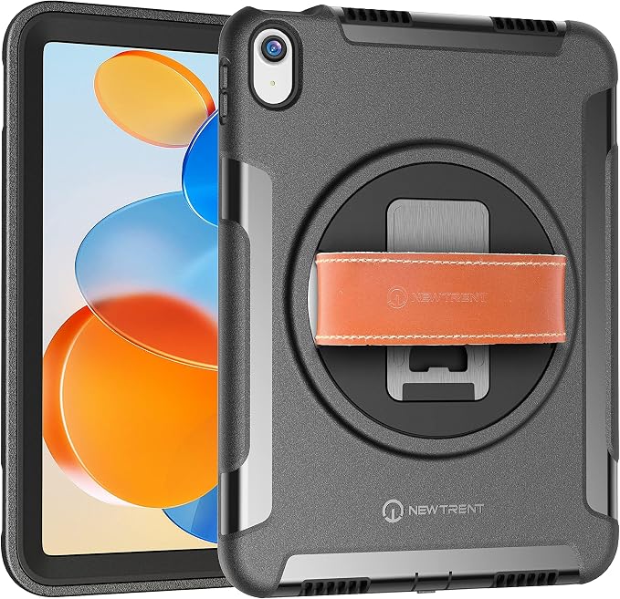 New Trent Original Rugged Case for iPad 11 (A16) 11-inch (2025) &amp iPad 10th Gen 10.9-inch (2022) | 360° Rotating Kickstand Genuine Leather Hand Strap Built-in Screen Protector Heavy-Duty Protec