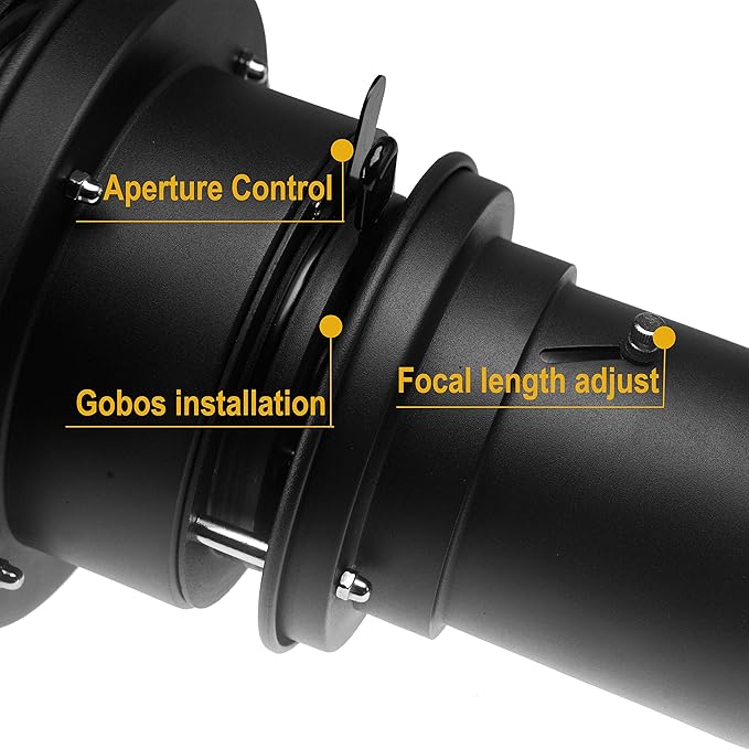 Wellmaking Bowens Mount Optical Snoot Conical, Flash Projector Attachment, Spotlight Snoot Photography Video Artist Modelling Shape Light Studio with Optical Lens Various Gobos Photography Accessories