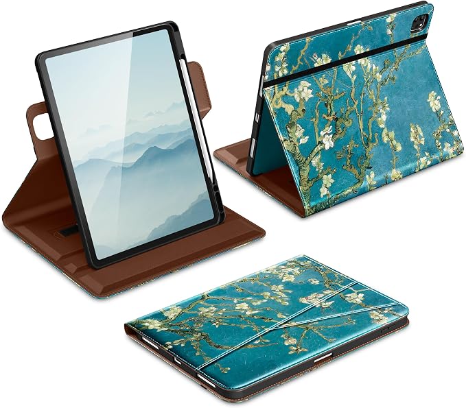 DTTO for iPad Pro 12.9 6th/5th/4th Gen Case (2022/2021/2020) Black | 360 Degree Rotating Premium Faux Leather Folio Stand Cover with Pencil Holder for iPad Pro 12.9 3rd Generation Case 2018
