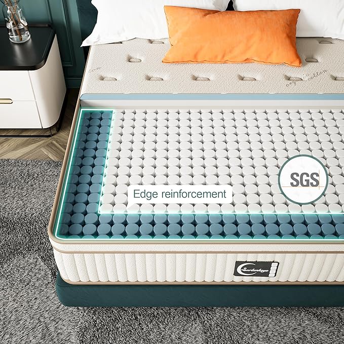 Gel Foam Innerspring Mattress - 14 Inch Queen Size Mattress for Back Pain Relief, Medium Firm with Reinforced Edge Support, Off-White