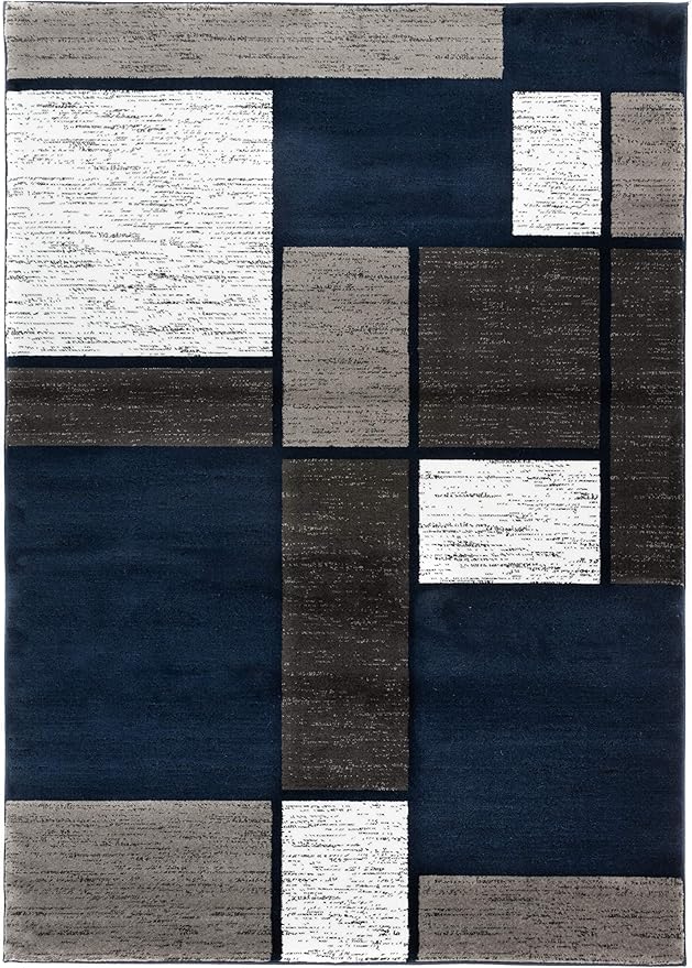Rugshop Modern Geometric Boxes Navy Area Rug, Non-Shedding Carpet for Living Room, Bedroom, or Dining Room, 5'3" x 7'3"