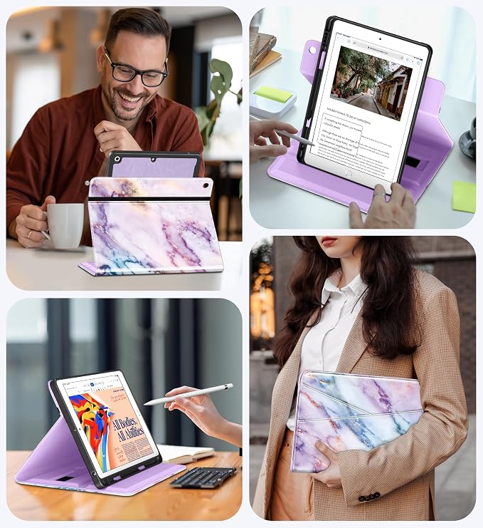 DTTO for iPad 9th/8th/7th Gen Case 10.2 Inch (2021/2020/2019) Brown | 360 Degree Rotating Premium Faux Leather Folio Stand Cover with Pencil Holder Auto Sleep/Wake Multiple Angles Hand Strap