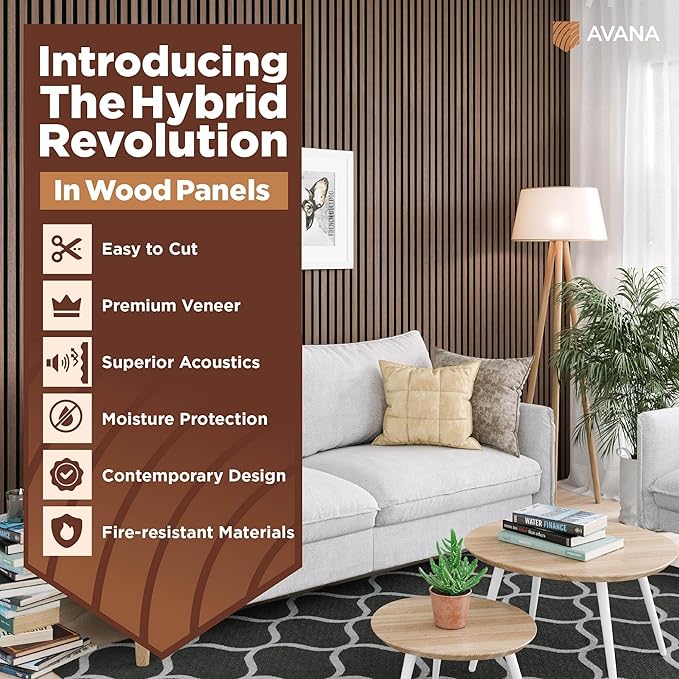 Avana Acoustic Wood Wall Panels – 94.4 X 12.6 Inch Walnut Acoustic Panels 2 PCs – Wall Panels For Interior Wall Decor For Homes, Offices, Studios – Sturdy And Durable Wood Panels For Wall