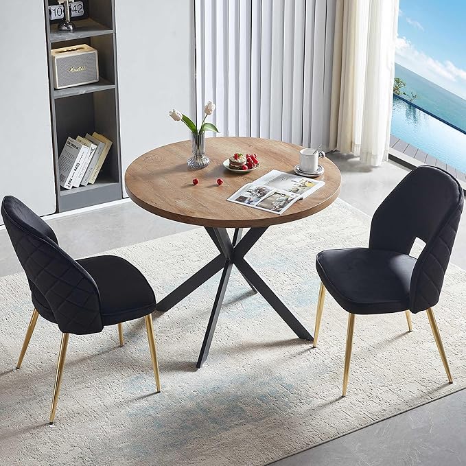 NORDICANA 3-Piece Dining Table Set for 2 - Space Saving 37-Inch Round Table and Chairs, 2 Seaters Dining Set with Upholstered Dining Chairs (Black)