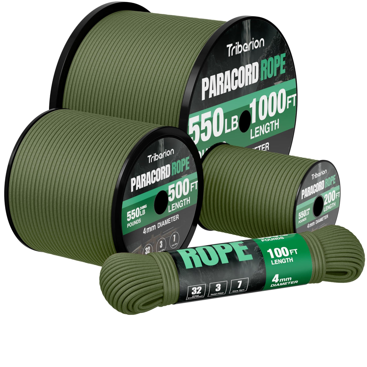 Paracord Rope 550 lb - 1000ft / 500ft / 200ft / 100ft 5/32" Parachute Cord 4MM 7-Strand para Cord - Heavy Duty Spool String for Survival,Camping Gear, Survival Bracelet, Clothesline