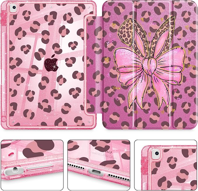 Mektron Sparkly Case for iPad 10.2 inch Glitter Tablet Cases for iPad 9th Gen 2021/8th Gen 2020/7th Gen 2019 Cover with Shiny Clear Back Shell Foldable Bling Smart Cover Blue Floral