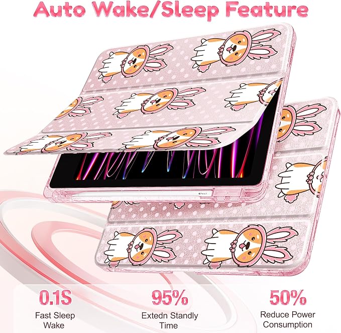 Case for iPad 9th/ 8th/ 7th Generation 10.2-Inch Case(2021/2020/2019 Release) Glitter Tablet Cases with Transparent Acrylic Back+Trifold Stand+Pencil Holder+Auto Wake/Sleep Bows-Stripe