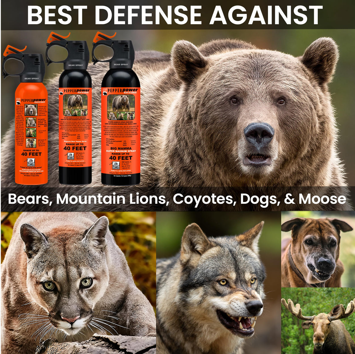 UDAP Pepper Power Bear Spray Self Defense Deterrent with Holster for Camping, Hiking, Fishing, Powerful Blast Pattern, 30 ft Fog Barrier, Safety Orange, SO2, 7.9 oz, 2 Pack