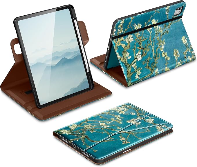 DTTO for iPad Pro 13 Inch Case M5 / M4 (2025/2024) Brown | 360 Degree Rotating Premium Faux Leather Folio Stand Cover with Pencil Holder Auto Sleep/Wake Multiple Angles