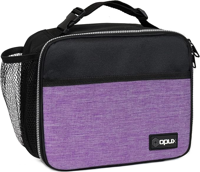 opux Insulated Lunch Bag Kids, Lunch Box for School Boy Girl, Leakproof Small Reusable Compact Soft Mini Cooler Bag, Toddler Small Lunch Boxes Kit Pail with Front Side Pockets (Purple)